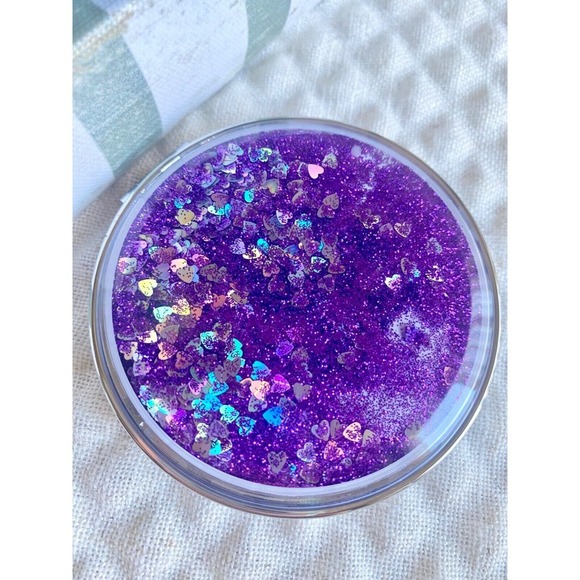 New Purple Glitter & Holographic Hearts 80s Vibe Double Mirror Purse Compact - Picture 1 of 6